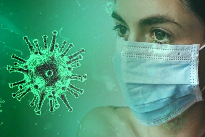 Maatregelen coronavirus Canarische eilanden - virus en vrouw met mondmasker