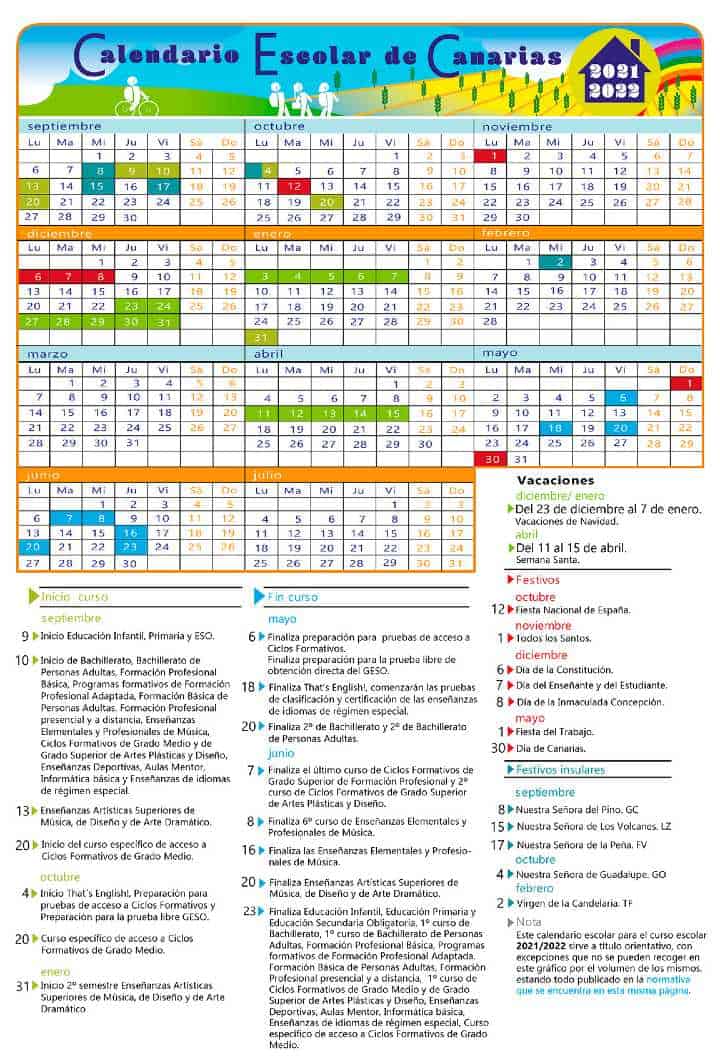 Schoolkalender Canarische eilanden 2021-2022